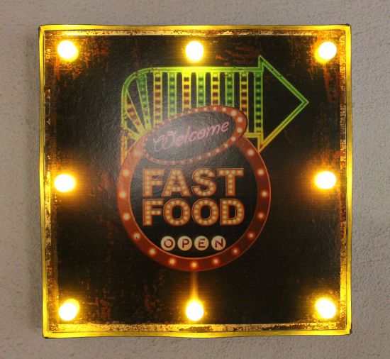 Preview: Leuchtschild 237681 FAST FOOD Wandschild LED Schild aus Metall 40 cm Display