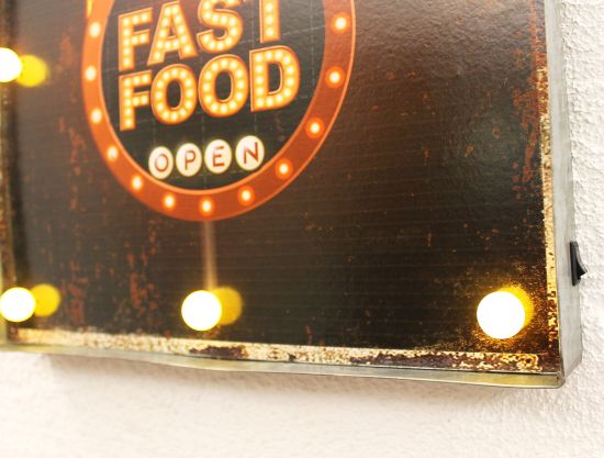 Preview: Leuchtschild 237681 FAST FOOD Wandschild LED Schild aus Metall 40 cm Display