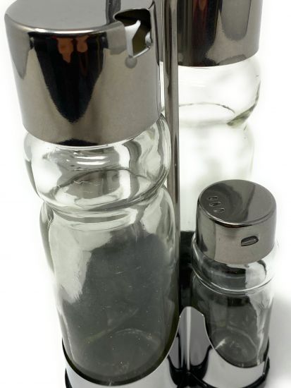 Preview: Vinegar and oil dispenser glass salt pepper set stainless steel 210 silver glass oil dispenser