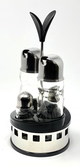 Preview: Vinegar and oil dispenser glass salt pepper set stainless steel 209 silver glass oil dispenser