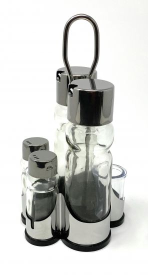 Preview: Vinegar and oil dispenser glass salt pepper toothpick set stainless steel 250 silver glass oil dispenser