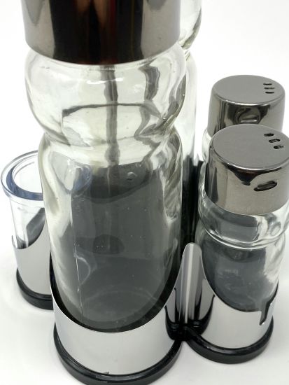 Vinegar and oil dispenser glass salt pepper toothpick set stainless steel 250 silver glass oil dispenser