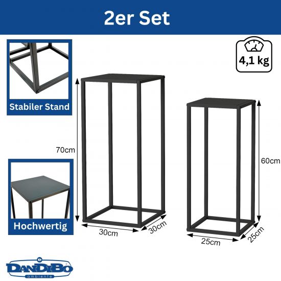 Preview: DanDiBo Pflanzenständer Metall Schwarz Eckig 2er Set 96574 Beistelltisch Blumenhocker Blumenständer Blumensäule Design Modern Pflanzenhocker