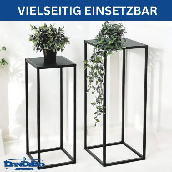 Preview: DanDiBo Pflanzenständer Metall Schwarz Eckig 2er Set 96574 Beistelltisch Blumenhocker Blumenständer Blumensäule Design Modern Pflanzenhocker