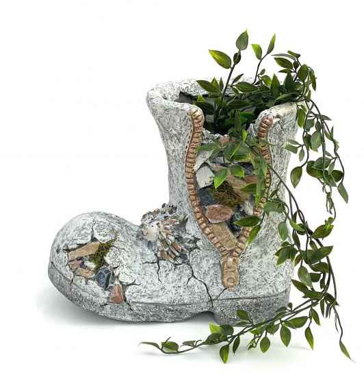 DanDiBo Pflanztopf Stiefel aus Magnesia Blumentopf 32 cm wetterfest frostfest 715432 Pflanzgefäß Übertopf Kunststein Garten Gartendeko Dekofigur Gartendekofigur