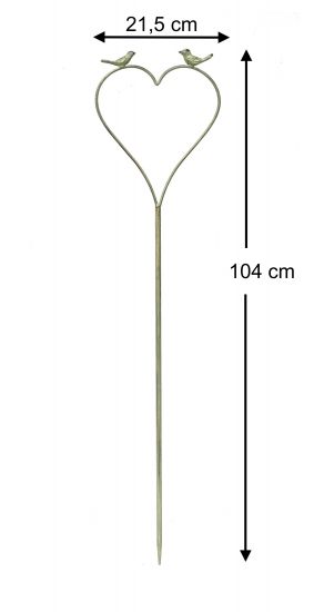Preview: DanDiBo Rankhilfe Herz Grün mit Vögel 96018 Kletterhilfe aus Metall 104 cm Bodenstecker Stecker Rankgitter