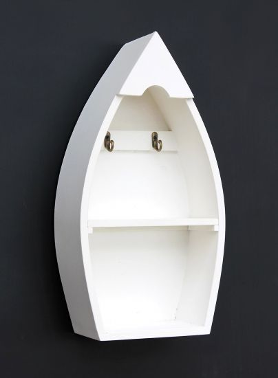 Preview: Schlüsselboard mit Ablage Boot 93542-XL Schlüsselhaken Wandregal 38 cm Schlüsselleiste Schlüsselkasten