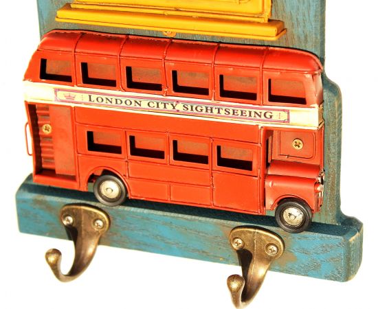 Preview: Schlüsselhaken 22608 Blau 33 cm Schlüsselleiste mit Bilderrahmen Wandhaken Handtuchhaken Schlüsselboard Haken