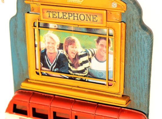 Preview: Schlüsselhaken 22608 Blau 33 cm Schlüsselleiste mit Bilderrahmen Wandhaken Handtuchhaken Schlüsselboard Haken