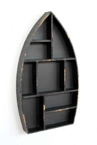 Preview: Setzkasten Boot Sammlervitrine Schwarz 12111 Loft 58cm Shabby Landhaus Wandregal