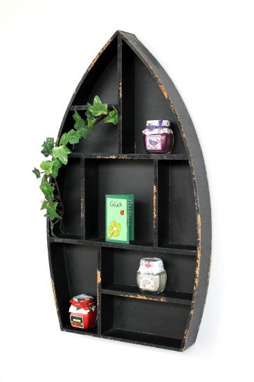 Preview: Setzkasten Boot Sammlervitrine Schwarz 12111 Loft 58cm Shabby Landhaus Wandregal