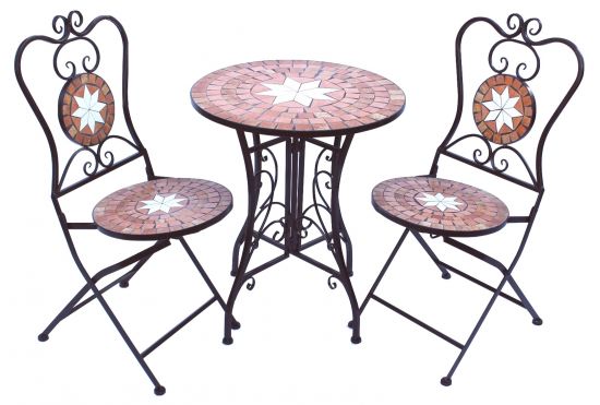 Sitzgruppe Merano 12001-2 Gartentisch + 2 Stk. Gartenstuhl aus Metall Mosaik Tisch + 2x Stuhl