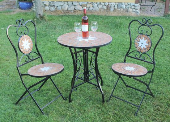 Sitzgruppe Merano 12001-2 Gartentisch + 2 Stk. Gartenstuhl aus Metall Mosaik Tisch + 2x Stuhl