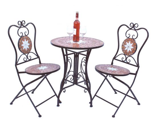 Sitzgruppe Merano 12001-2 Gartentisch + 2 Stk. Gartenstuhl aus Metall Mosaik Tisch + 2x Stuhl