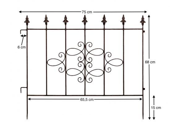 Preview: Steckzaun Perugia 20689 Rankhilfe Rankgitter aus Metall B-75cm Kletterhilfe Zaun