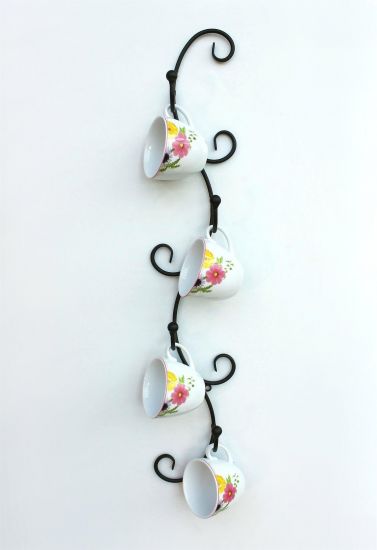 Tassenhalter Wand Schwarz Metall 68 cm Olivia Tassenhaken Küche Vintage Antik Becherhalter