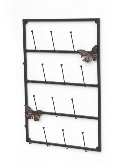 Preview: Tassenhalter Wand Schwarz Metall 60 cm 93850 Tassenhaken Küche Vintage Antik Becherhalter Tassenständer Tassenregal Wandmontage