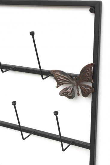 Preview: Tassenhalter Wand Schwarz Metall 60 cm 93850 Tassenhaken Küche Vintage Antik Becherhalter Tassenständer Tassenregal Wandmontage