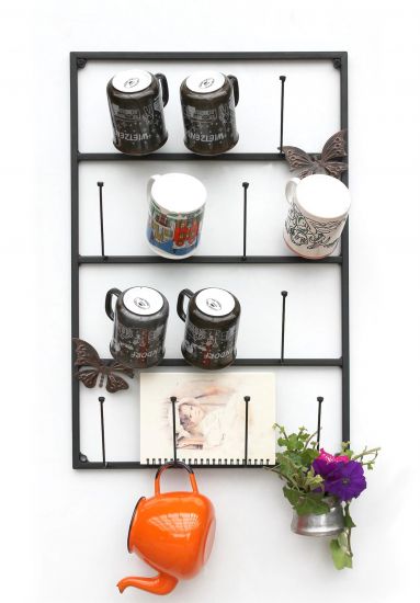 Tassenhalter Wand Schwarz Metall 60 cm 93850 Tassenhaken Küche Vintage Antik Becherhalter Tassenständer Tassenregal Wandmontage