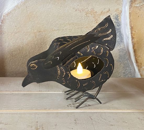 DanDiBo Teelichthalter Metall Figur Klein Windlicht Huhn für 1 Teelicht Vogel 19 cm Kerzenständer 93403 Vintage Witzig