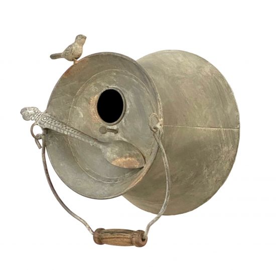 DanDiBo bird house to hang up metal decorative pot bucket weatherproof 481997 nesting box feeding station for birds shabby metal bucket tub balcony