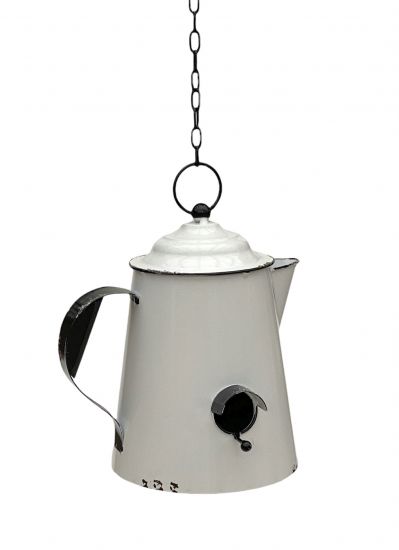 DanDiBo Vogelhaus zum Aufhängen Metall Deko Kaffeekanne wetterfest 521864 Nistkasten Teekanne Futterstation für Vögel Shabby mit Kette Metallkanne Kanne Balkon