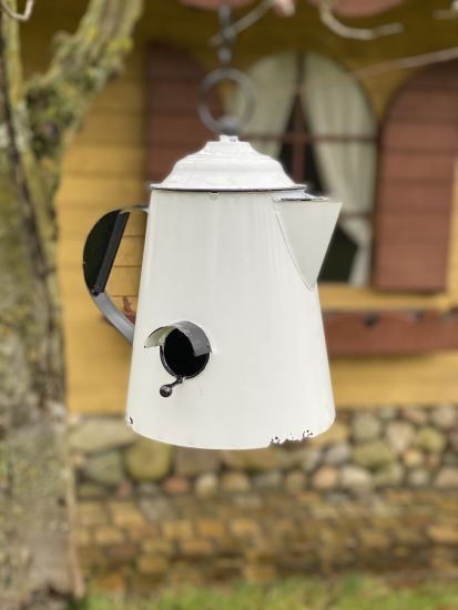 DanDiBo Vogelhaus zum Aufhängen Metall Deko Kaffeekanne wetterfest 521864 Nistkasten Teekanne Futterstation für Vögel Shabby mit Kette Metallkanne Kanne Balkon