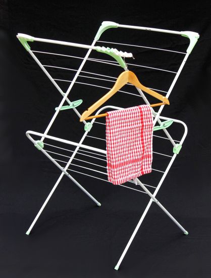 DanDiBo Clothes horse tower foldable 2 levels Stand dryer 93919 Clothes dryer Clothes tower Foldable Narrow Metal without castors Space-saving Foldable