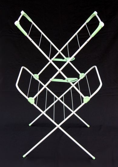 DanDiBo Clothes horse tower foldable 2 levels Stand dryer 93919 Clothes dryer Clothes tower Foldable Narrow Metal without castors Space-saving Foldable