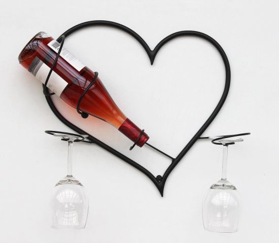 DanDiBo Wandbild Weinregal Herz Flaschenständer aus Metall 38 cm Flaschenhalter