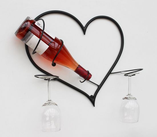 Preview: DanDiBo Wandbild Weinregal Herz Flaschenständer aus Metall 38 cm Flaschenhalter