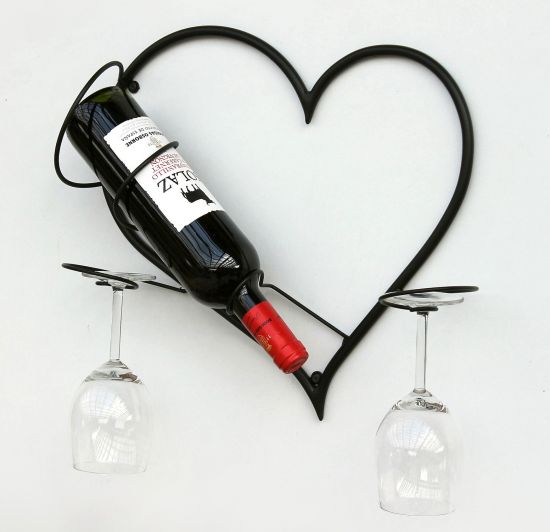 DanDiBo Wandbild Weinregal Herz Flaschenständer aus Metall 38 cm Flaschenhalter