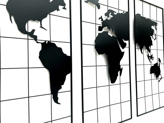 Preview: Wanddekoration Weltkarte Metall 170x100 cm Schwarz 3-teilig Dekoschild 210329 Wandbild Weltatlas Dekoration Schild Wand Wandkunst