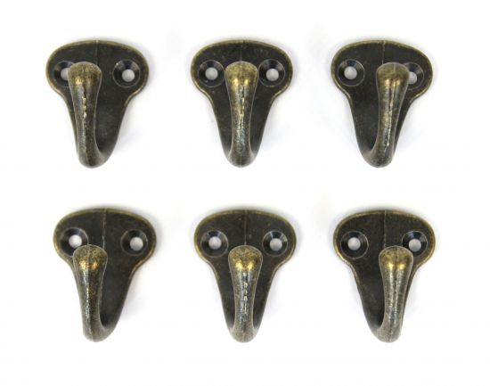 Preview: 6x Wandhaken Kleiderhaken Vintage 40 mm Antik Messing Haken Garderobenhaken Braun