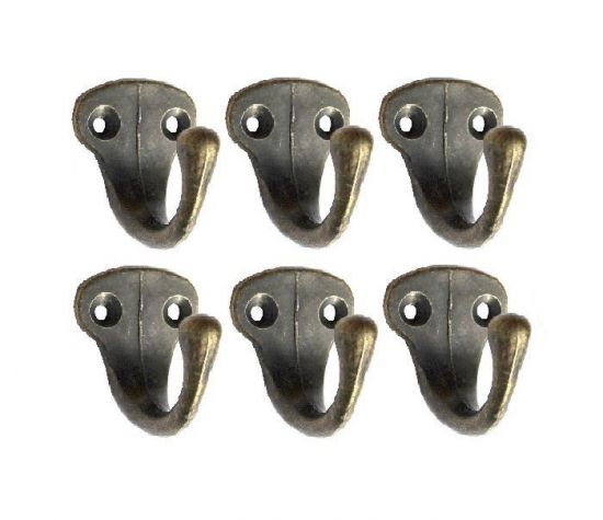 Preview: 6x Wandhaken Kleiderhaken Vintage 40 mm Antik Messing Haken Garderobenhaken Braun