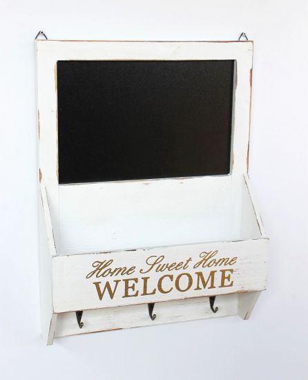 DanDiBo Wandorganizer Vintage Schlüsselbrett Holz mit Ablage 93751 Weiß 40cm Schlüsselboard Briefablage Kreidetafel Schlüsselkasten Shabby Chic Memoboard