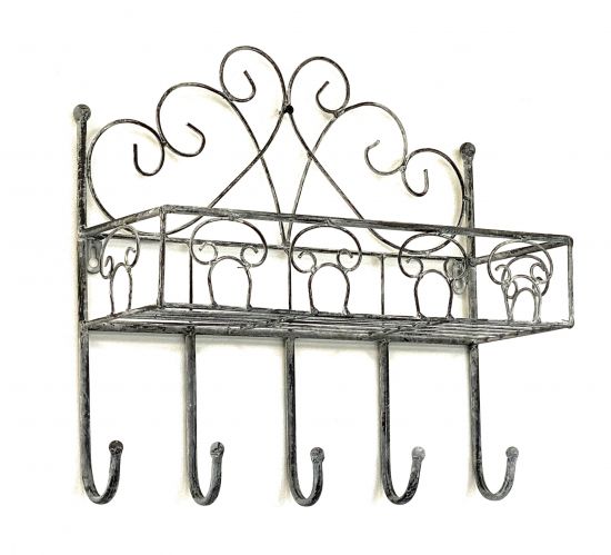 Preview: DanDiBo Wandregal Metall 96010 Garderobe 41 cm Handtuchhalter Grau Badregal Küchenregal 5 Haken