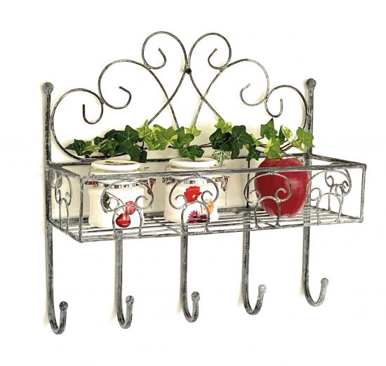 DanDiBo wall shelf metal 96010 coat rack 41 cm towel rail grey bathroom shelf kitchen shelf 5 hooks