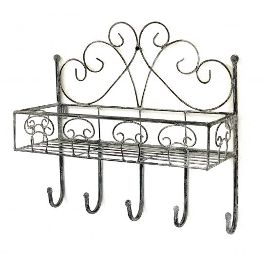 DanDiBo wall shelf metal 96010 coat rack 41 cm towel rail grey bathroom shelf kitchen shelf 5 hooks