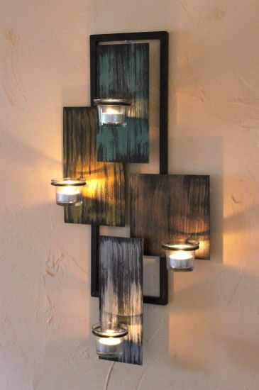 DanDiBo Wandteelichthalter Abstrakt Metall Wand Schwarz 61 cm Teelichthalter Kerzenhalter Wandkerzenhalter Wandleuchter