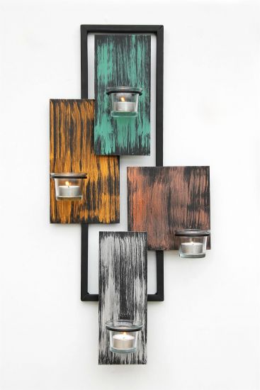 DanDiBo Wandteelichthalter Abstrakt Metall Wand Schwarz 61 cm Teelichthalter Kerzenhalter Wandkerzenhalter Wandleuchter