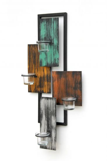 DanDiBo Wandteelichthalter Abstrakt Metall Wand Schwarz 61 cm Teelichthalter Kerzenhalter Wandkerzenhalter Wandleuchter