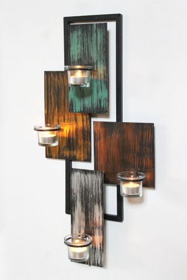 DanDiBo Wandteelichthalter Abstrakt Metall Wand Schwarz 61 cm Teelichthalter Kerzenhalter Wandkerzenhalter Wandleuchter