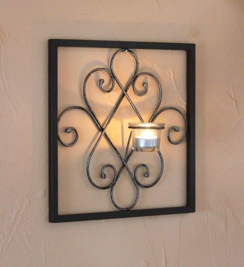 Preview: DanDiBo Wandteelichthalter Arabika Metall Wand Schwarz 31 cm Teelichthalter Kerzenhalter Wandkerzenhalter Wandleuchter