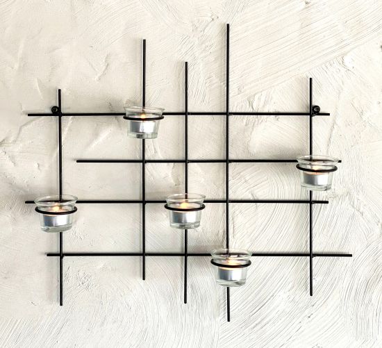 DanDiBo Wandteelichthalter Metall Leuchter 5XXL Wandkerzenhalter 50 cm Teelichthalter Wand Kerzenhalter Wanddeko
