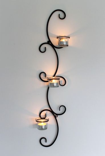 Preview: DanDiBo Wandteelichthalter Metall Wand Schwarz Emma 68 cm Teelichthalter Kerzenhalter Wandkerzenhalter Wandleuchter Kerzenleuchter