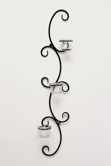 Preview: DanDiBo Wandteelichthalter Metall Wand Schwarz Emma 68 cm Teelichthalter Kerzenhalter Wandkerzenhalter Wandleuchter Kerzenleuchter