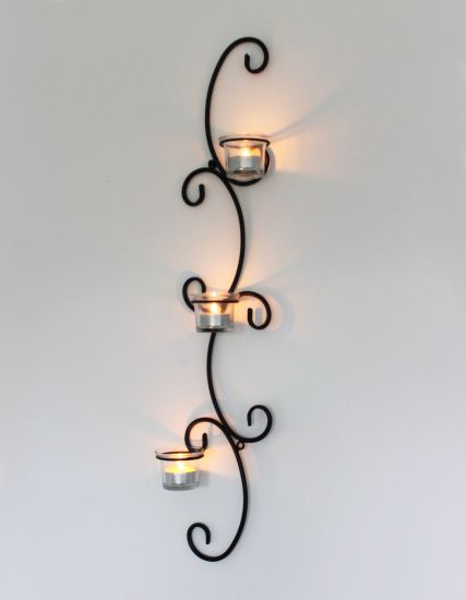 Preview: DanDiBo Wandteelichthalter Metall Wand Schwarz Emma 68 cm Teelichthalter Kerzenhalter Wandkerzenhalter Wandleuchter Kerzenleuchter