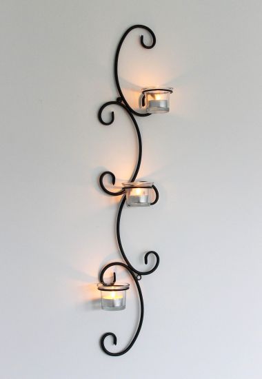 DanDiBo Wandteelichthalter Metall Wand Schwarz Emma 68 cm Teelichthalter Kerzenhalter Wandkerzenhalter Wandleuchter Kerzenleuchter