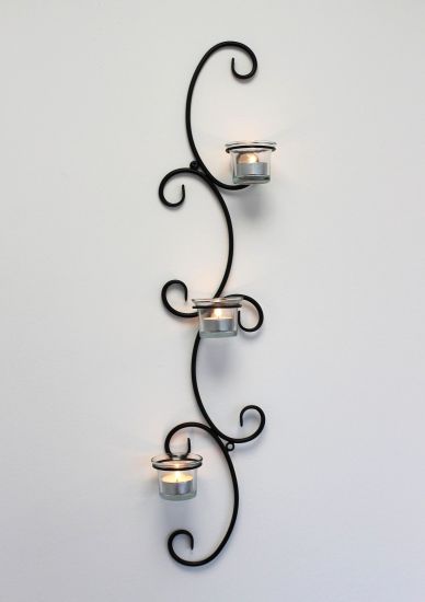 DanDiBo Wandteelichthalter Metall Wand Schwarz Emma 68 cm Teelichthalter Kerzenhalter Wandkerzenhalter Wandleuchter Kerzenleuchter